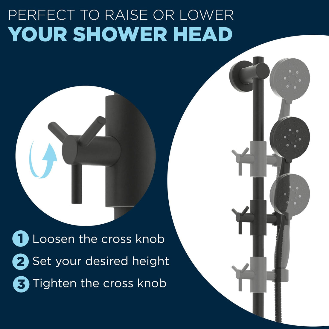 Raise Shower Head Slide Bar with 3-Spray Hand Held Shower Head & Hose Matte Black  / 2.5 - The Shower Head Store