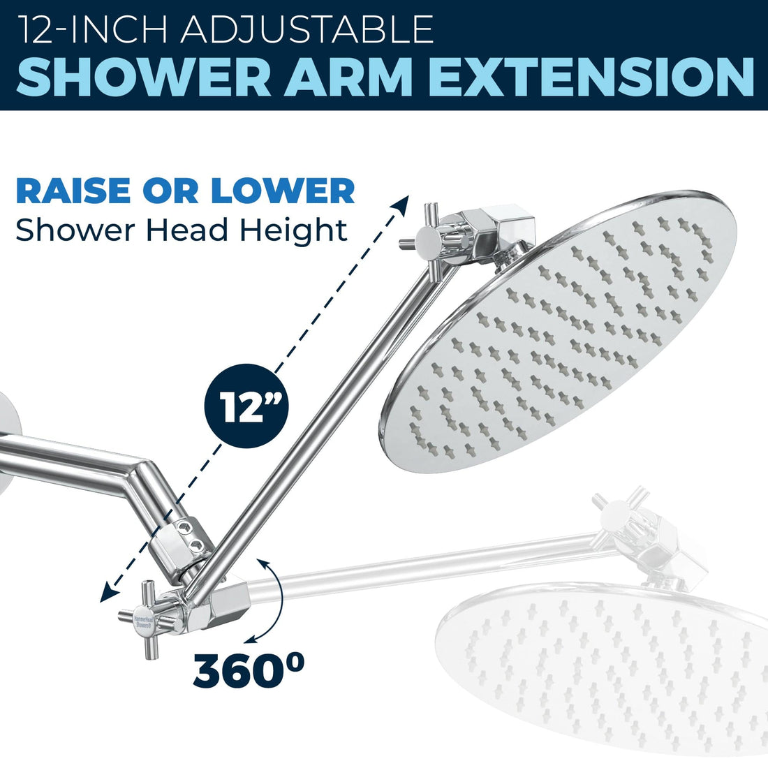 Adjust Height All Metal Dual Shower Head with Adjustable Arm and Shower Head Wall Mount with Valve and Trim Chrome/ 2.5 - The Shower Head Store