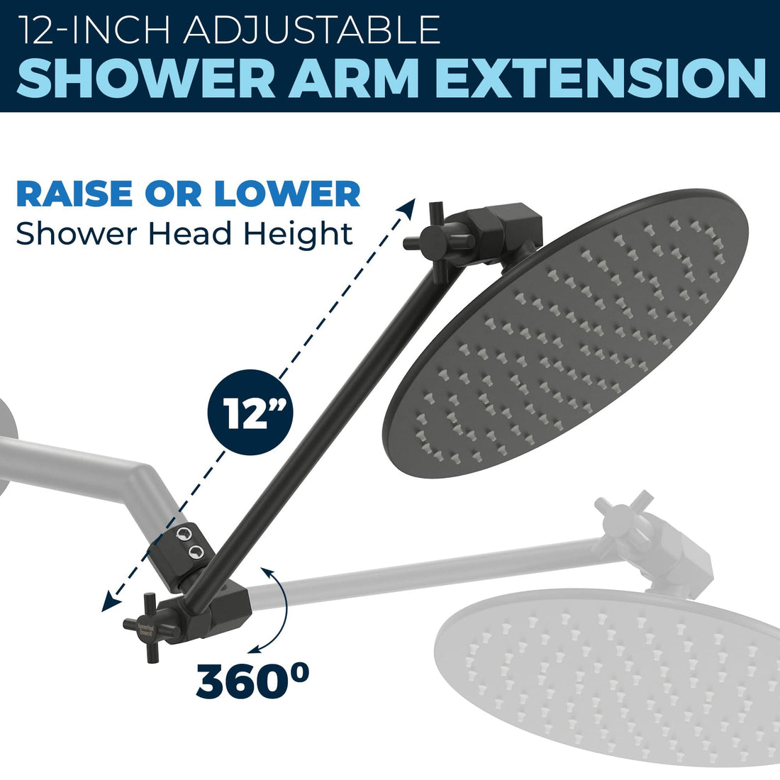 Adjust Height All Metal Dual Shower Head with Adjustable Arm and Shower Head Wall Mount with Valve and Trim Matte Black / 2.5 - The Shower Head Store