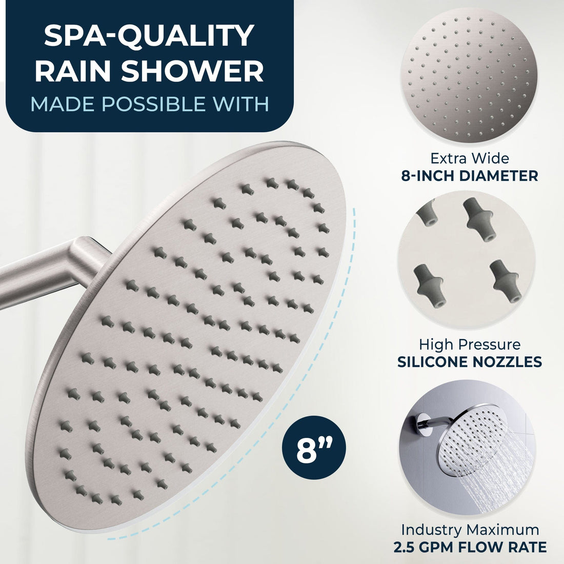 Spa Quality All Metal Dual Shower Head with Adjustable Arm and Shower Head Wall Mount with Valve and Trim Brushed Nickel / 2.5 - The Shower Head Store