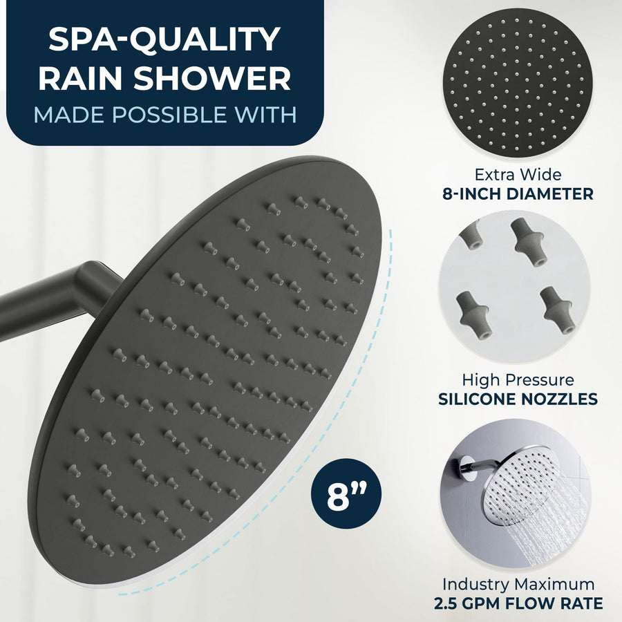 Spa Quality All Metal Dual Shower Head with Adjustable Arm and Shower Head Wall Mount with Valve and Trim Matte Black / 2.5 - The Shower Head Store