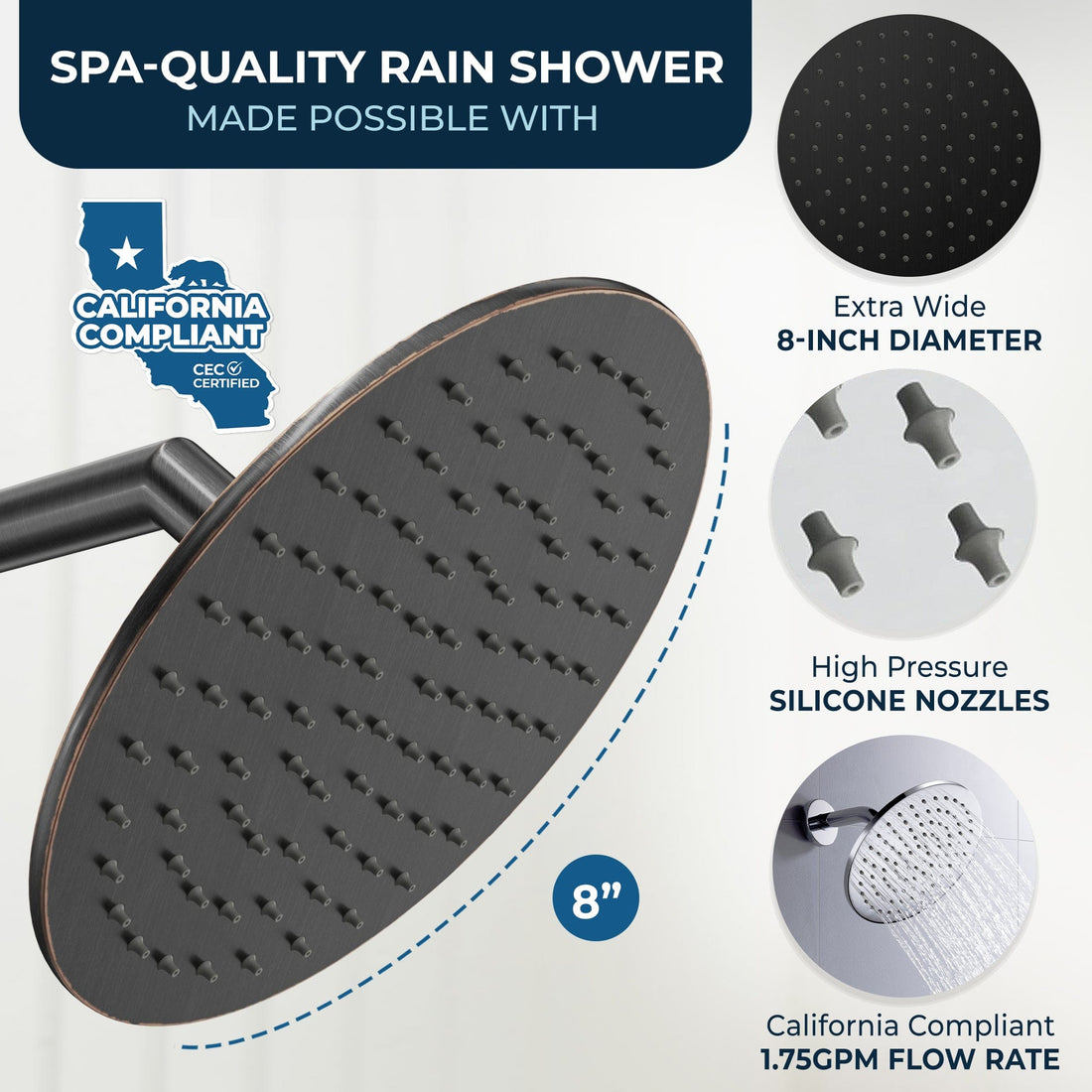 Spa Quality All Metal Shower Head Filter with 8 Inch Rainfall Shower Head Oil Rubbed Bronze / 1.75 - The Shower Head Store