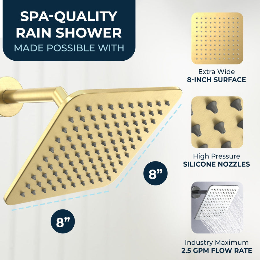 Spa Quality Rain Shower Square Rain Shower Head Brushed Gold  / 2.5 - The Shower Head Store