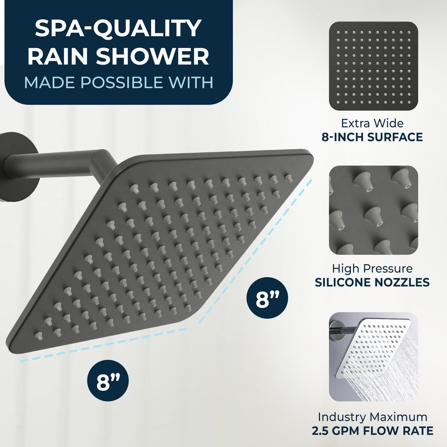 Spa Quality Rain Shower Square Rain Shower Head Matte Black  / 2.5 - The Shower Head Store