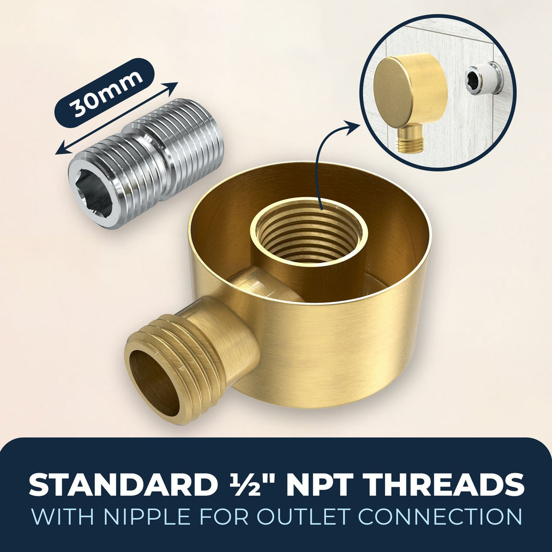 Standard NPT Threads Drop Ell Brushed Gold  - The Shower Head Store