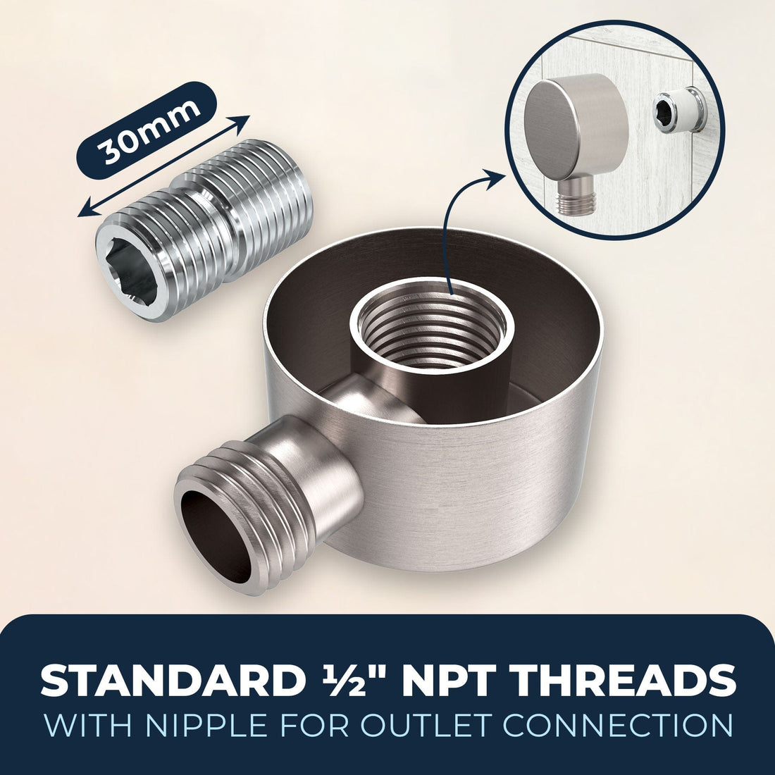 Standard NPT Threads Drop Ell Brushed Nickel  - The Shower Head Store