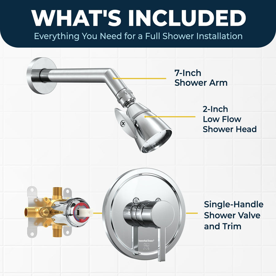 What's Included All Metal 2-Inch High Pressure Shower Head Set - Complete Shower System with Valve and Trim Chrome / 1.75 - The Shower Head Store