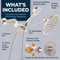 What's Included All Metal Dual Shower Head with Adjustable Arm - Complete Shower System with Valve and Trim Brushed Nickel  / 1.75 - The Shower Head Store