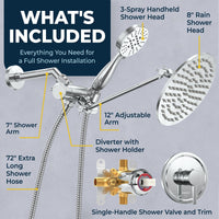 What's Included All Metal Dual Shower Head with Adjustable Arm - Complete Shower System with Valve and Trim Chrome / 1.75 - The Shower Head Store