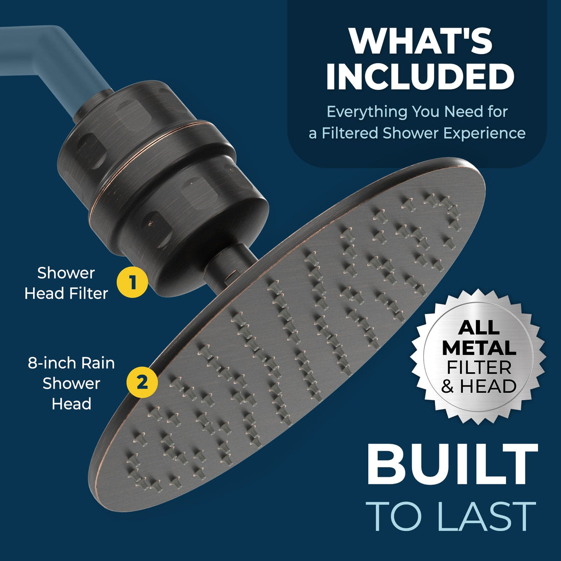 Main Image All Metal Shower Head Filter with 8 Inch Rainfall Shower Head Oil Rubbed Bronze / 2.5 - The Shower Head Store