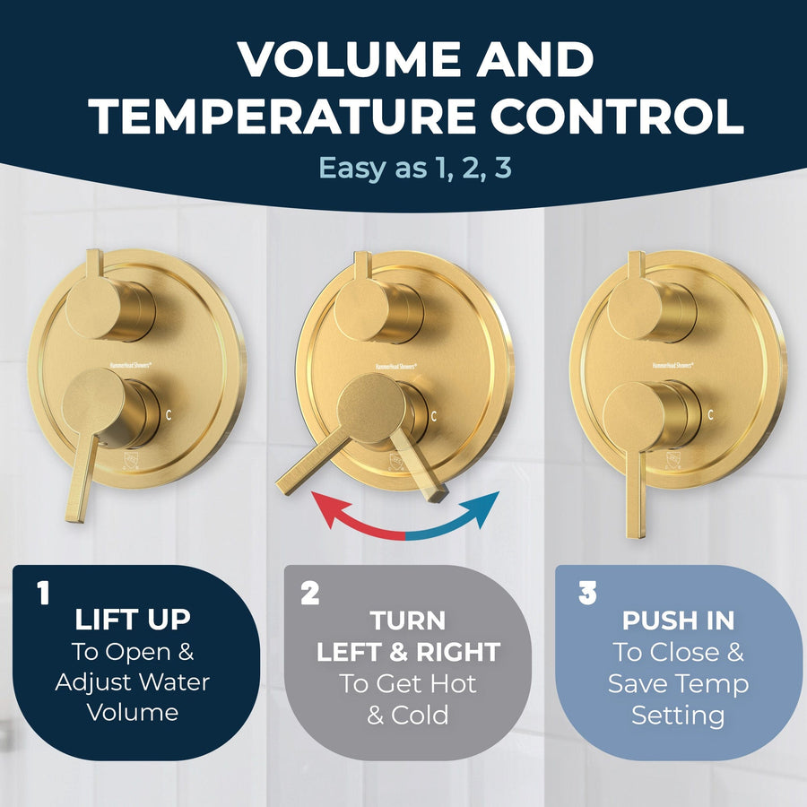 Volume and Temperature Control 2-Handle Valve and Trim Brushed Gold  - The Shower Head Store