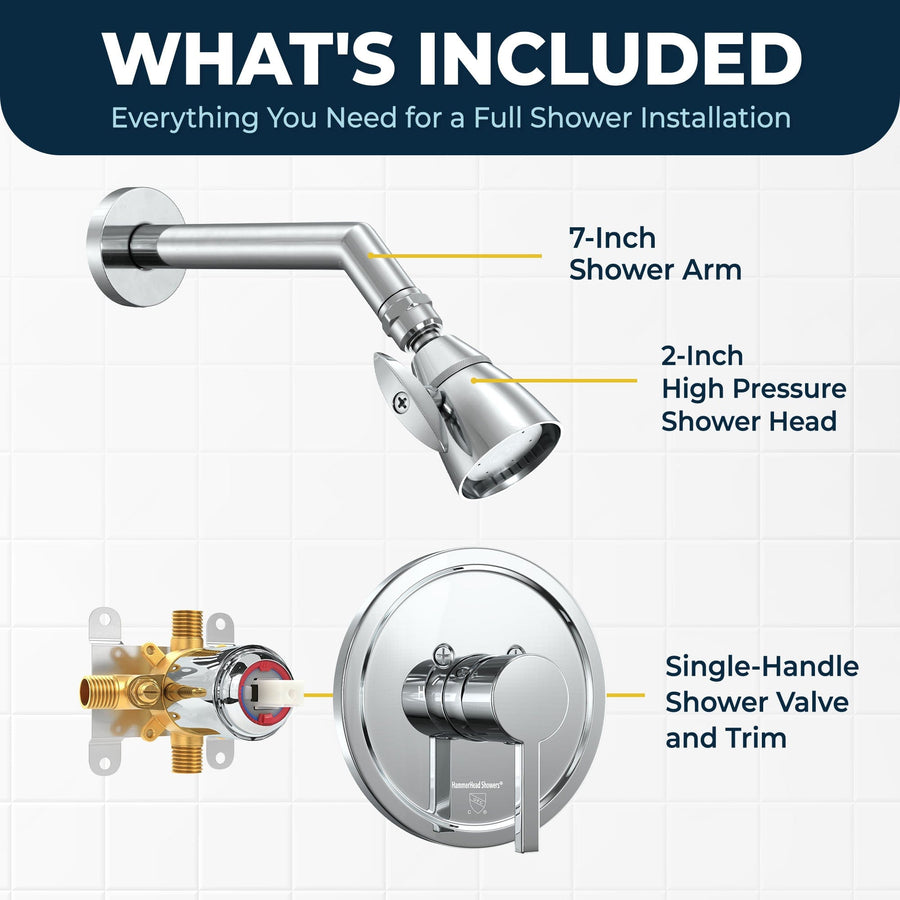 What's Included All Metal 2-Inch High Pressure Shower Head Set - Complete Shower System with Valve and Trim Chrome / 2.5 - The Shower Head Store