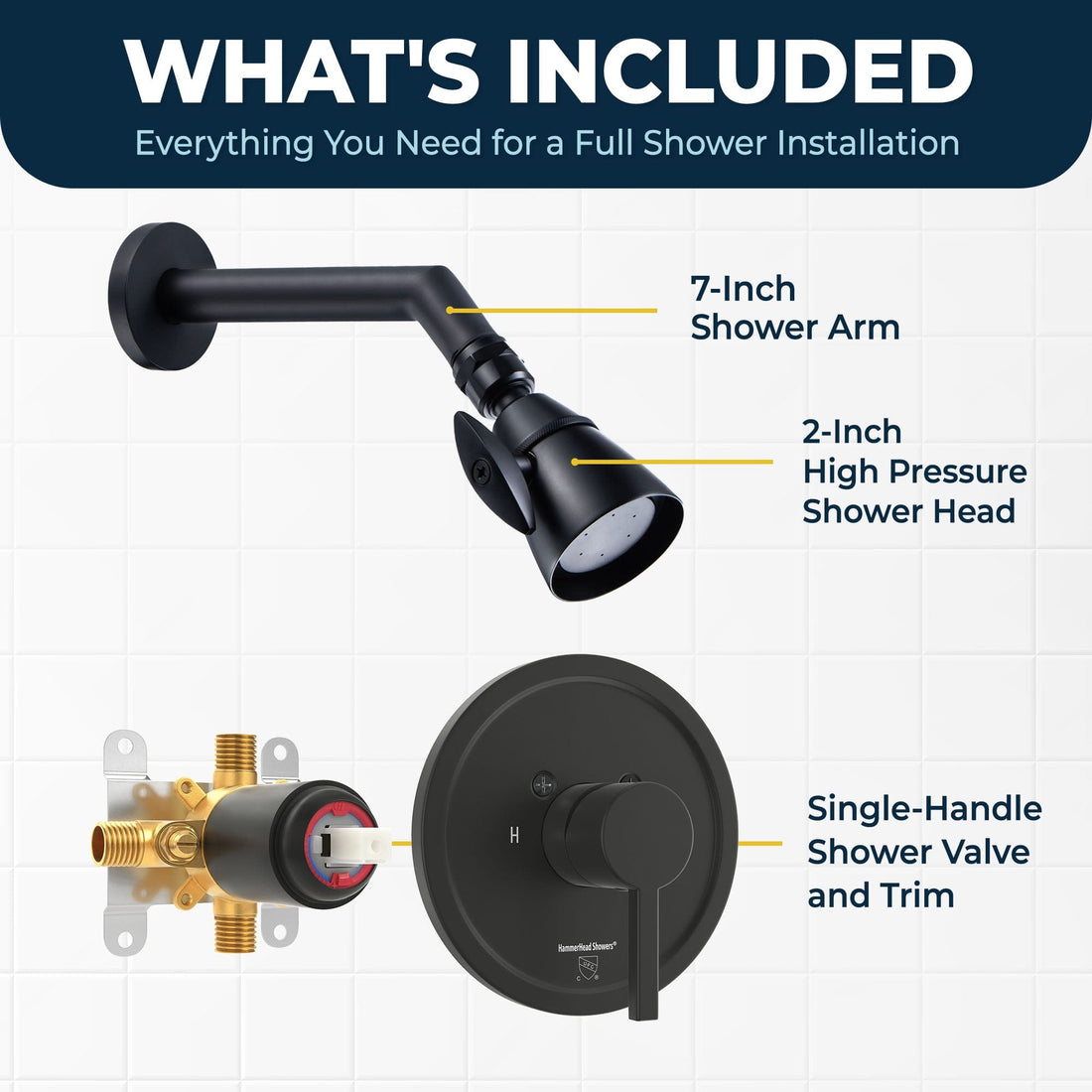 What's Included All Metal 2-Inch High Pressure Shower Head Set - Complete Shower System with Valve and Trim Matte Black  / 2.5 - The Shower Head Store